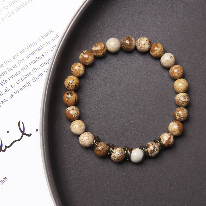 Pulsera elástica de yoga con cuentas de piedra natural pulida de 8 mm de Olivenorma