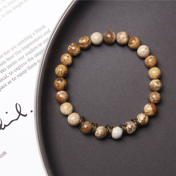 Pulsera elástica de yoga con cuentas de piedra natural pulida de 8 mm de Olivenorma