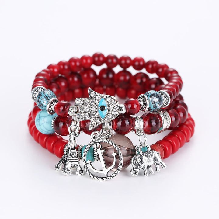 Juego de pulseras de hamsa con ojo malvado y torre de elefante de Olivenorma
