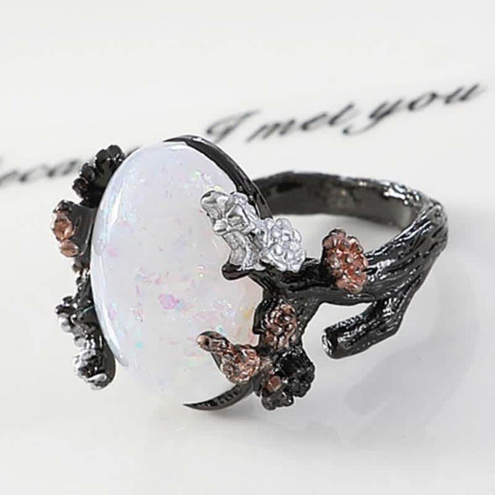 Olivenorma "Flor de medianoche: - Anillo de ópalo de árbol mágico