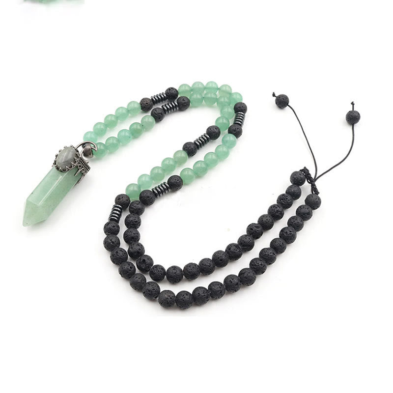 Collar Mala con colgante de prisma hexagonal de cristal natural de Olivenorma