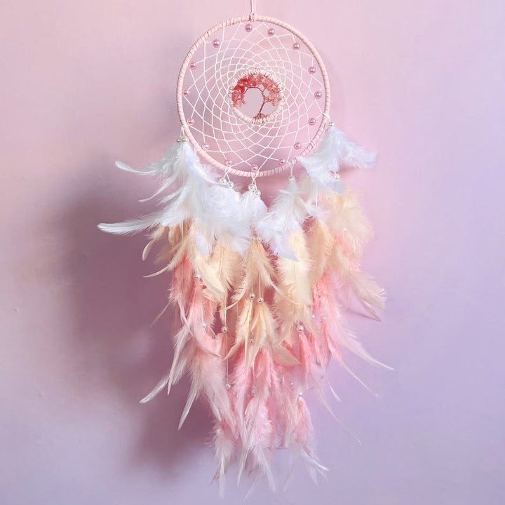 Atrapasueños con plumas de árbol de la vida de cristal de Olivenorma