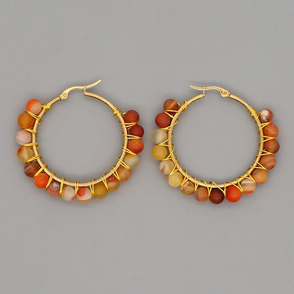 Pendientes de aro grandes con cuentas de cristal natural estilo bohemio de Olivenorma