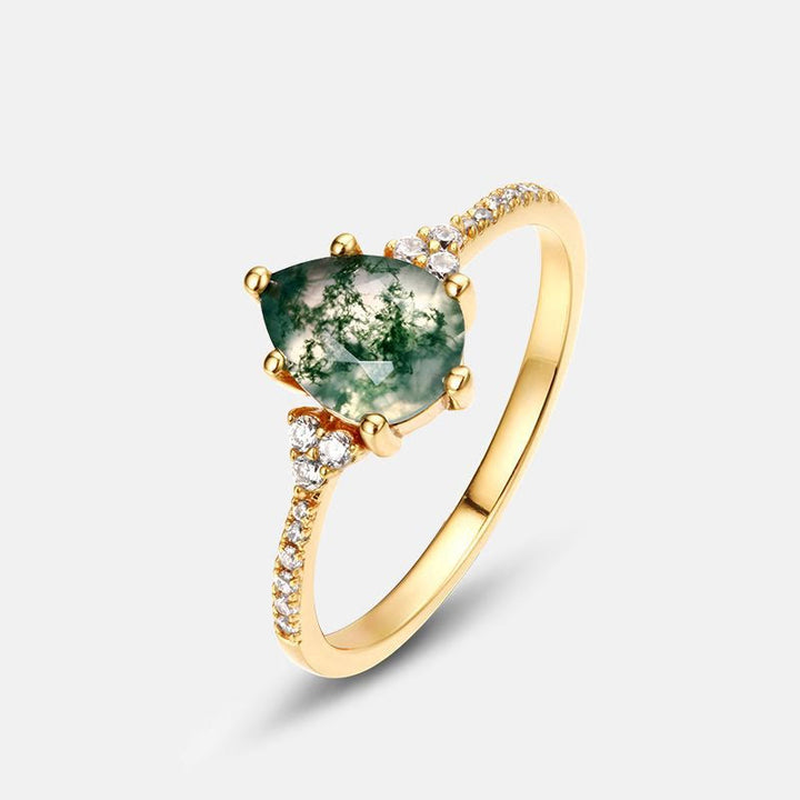 Anillo de seis garras con circonita blanca y ágata musgosa de Olivenorma