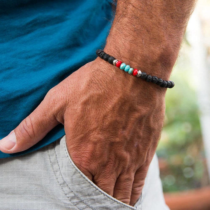Pulsera trenzada con cuentas de piedra de colores para hombre de Olivenorma 
