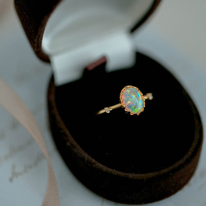 Anillo ajustable con ópalo dorado retro de Olivenorma - image 5