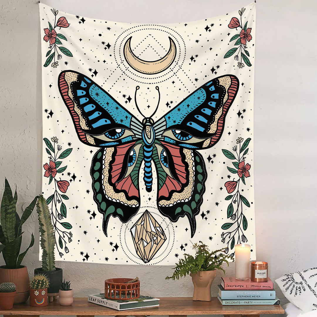 Tapiz blanco y negro con mariposas y polillas de Olivenorma