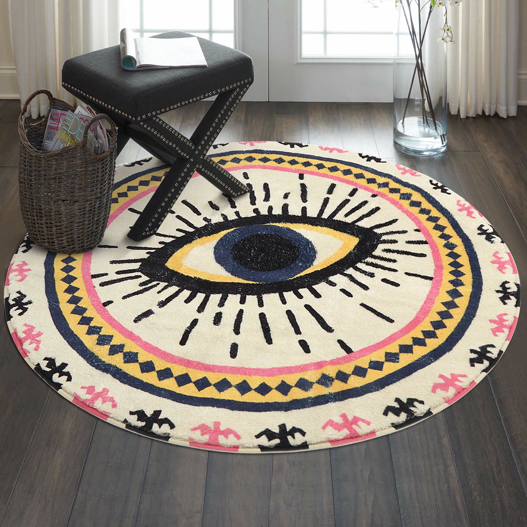 Alfombra antideslizante con diseño de ojo malvado redondo de color rosa de Olivenorma 