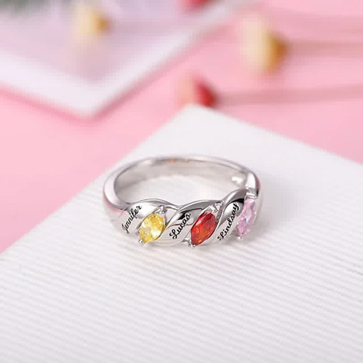 Anillo con piedras de nacimiento grabadas y personalizadas de Olivenorma Memory