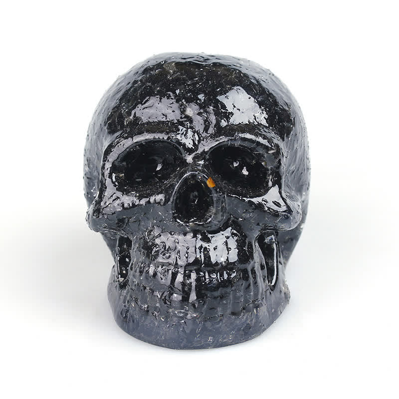 Decoración con piedras preciosas y calavera de cristal natural de Olivenorma