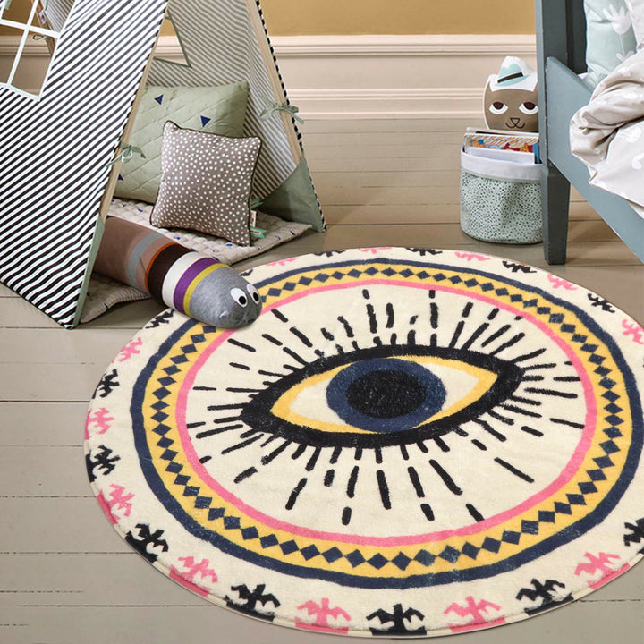 Alfombra antideslizante con diseño de ojo malvado redondo de color rosa de Olivenorma 