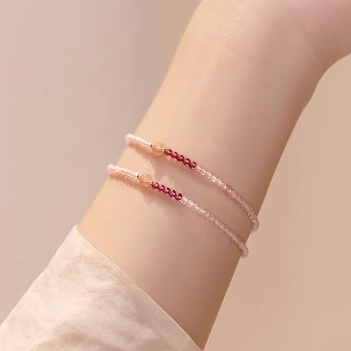 Pulsera de cristal rosa con cuarzo fresa y piedras preciosas curativas