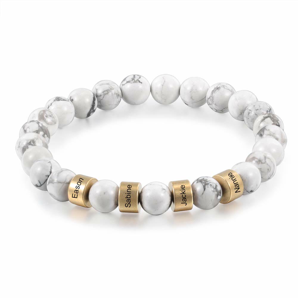 Pulsera de hombre personalizada con cuentas grabadas en piedra natural de Olivenorma