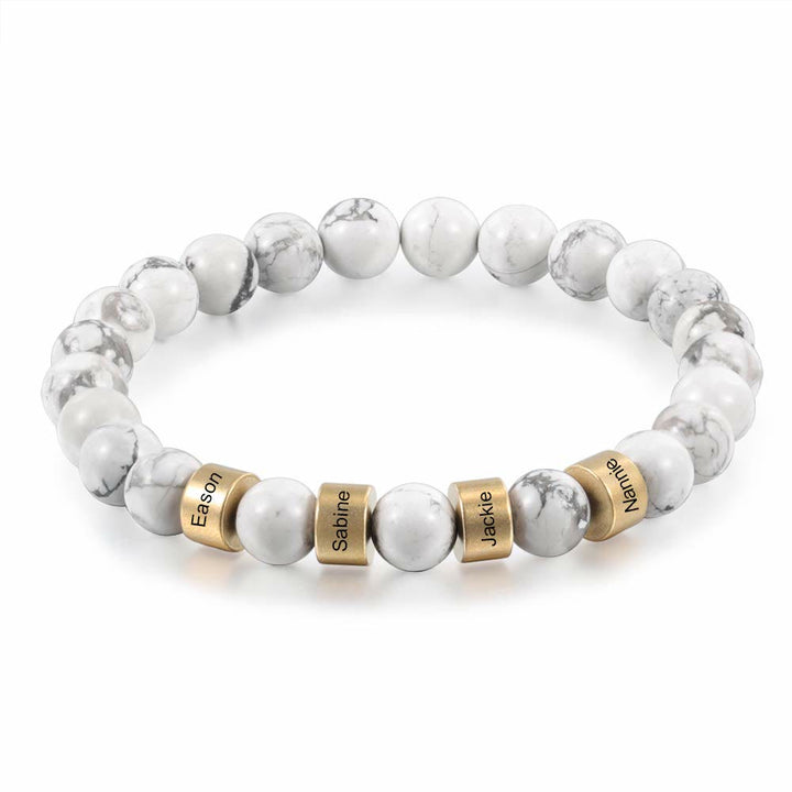 Pulsera de hombre personalizada con cuentas grabadas en piedra natural de Olivenorma