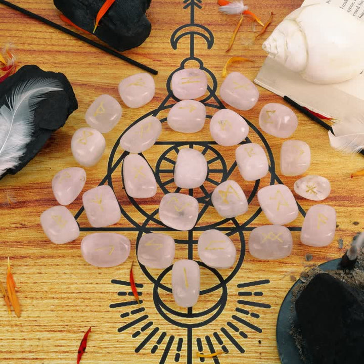 Piedra preciosa tallada con alfabeto rúnico de Olivenorma, equilibrio de piedra, decoración