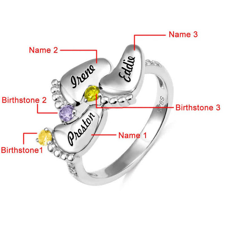 Anillo con piedras de nacimiento grabadas con pies de bebé de Olivenorma Creative