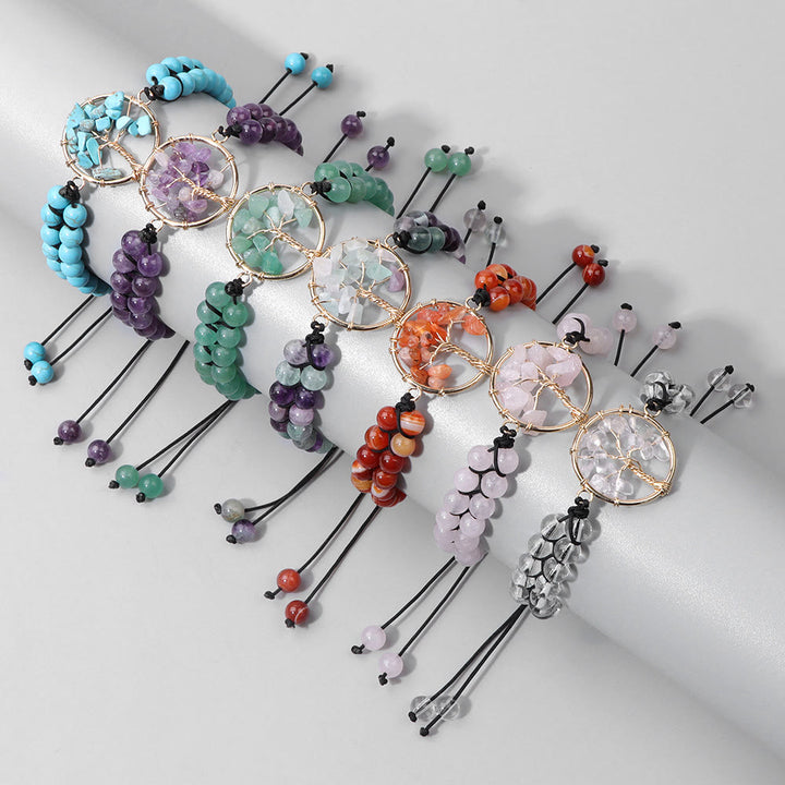 Pulsera de árbol de la vida trenzada doble con cuentas de 6 mm de Olivenorma