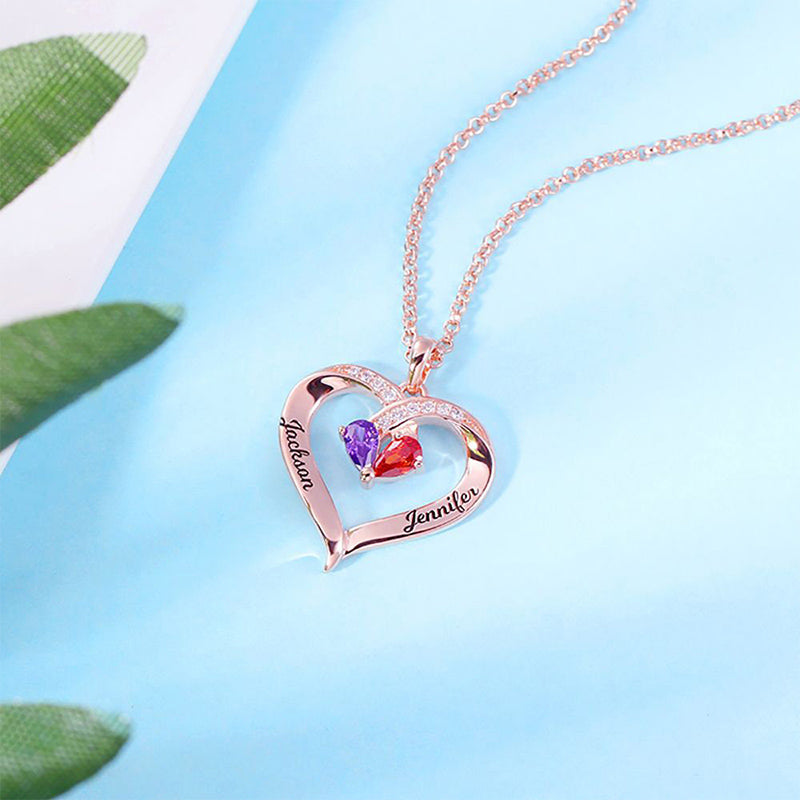 Collar con piedras de nacimiento en forma de corazón grabado y personalizado de Olivenorma - image 9
