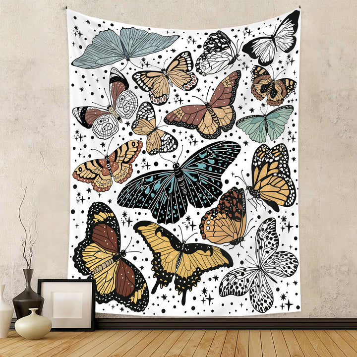 Tapiz blanco y negro con mariposas y polillas de Olivenorma
