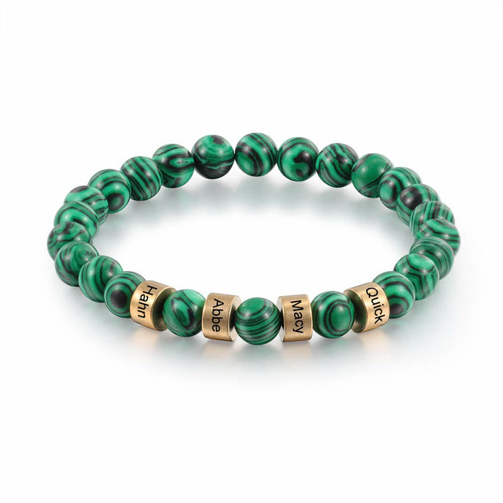 Pulsera de hombre personalizada con cuentas grabadas en piedra natural de Olivenorma