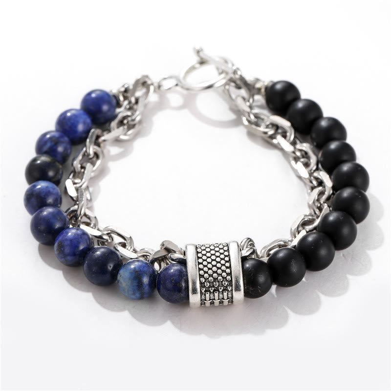 Pulsera para hombre con forma geométrica y combinación de piedras esmeriladas estilo punk de Olivenorma 
