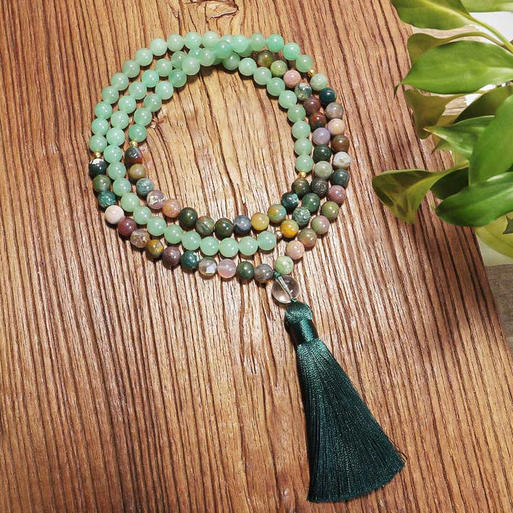Collar y pulsera de ágata india con aventurina verde de Olivenorma 