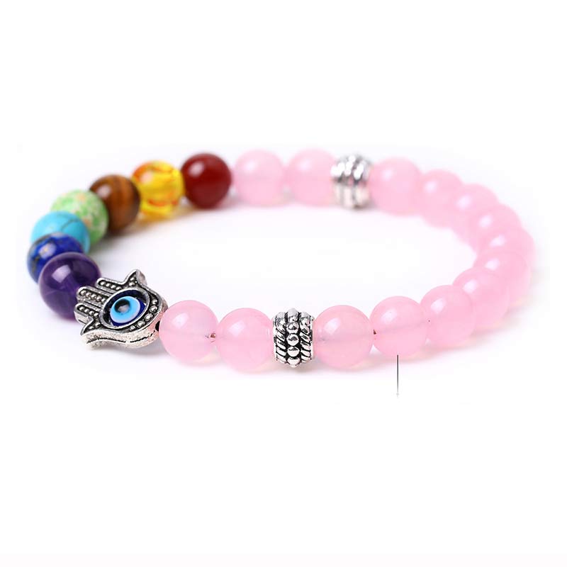 Olivenorma Pulsera Natural Chakra Hamsa y Mal de Ojo Reki