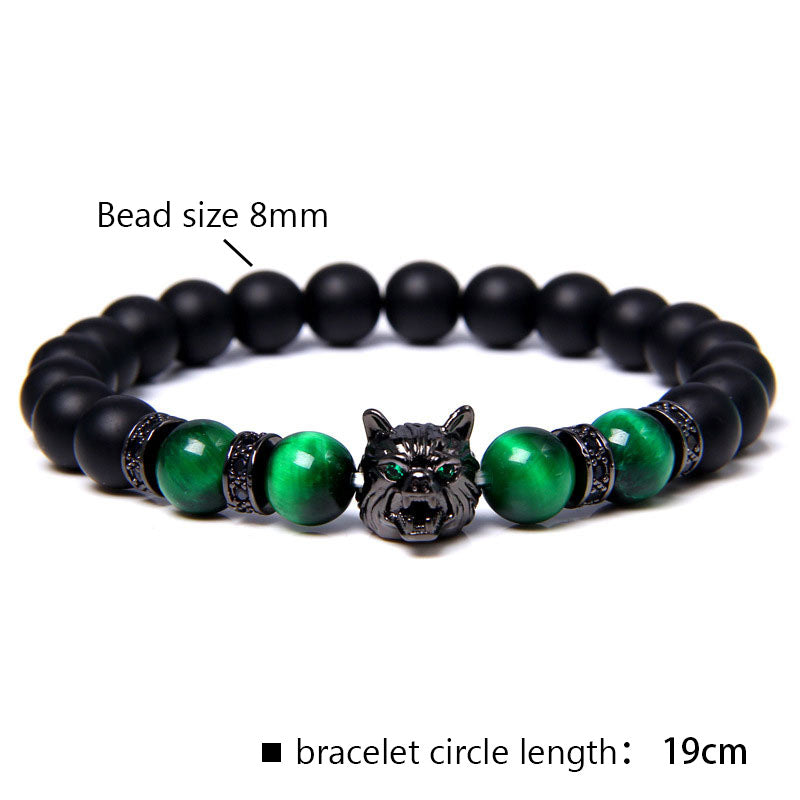 Pulsera de lobo con ojo de tigre verde oscuro