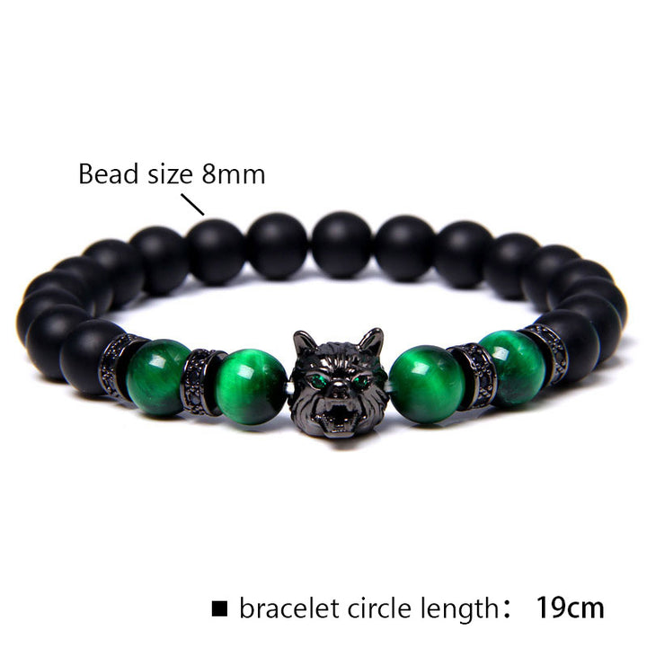 Pulsera de lobo con ojo de tigre verde oscuro