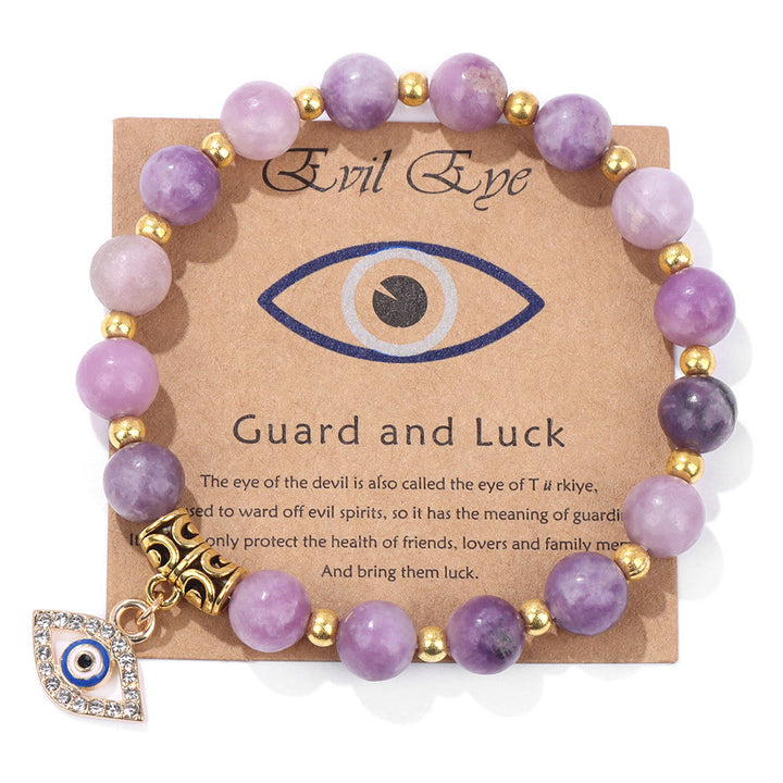 Pulsera con colgante de ojo malvado y cuentas de piedra natural de Olivenorma