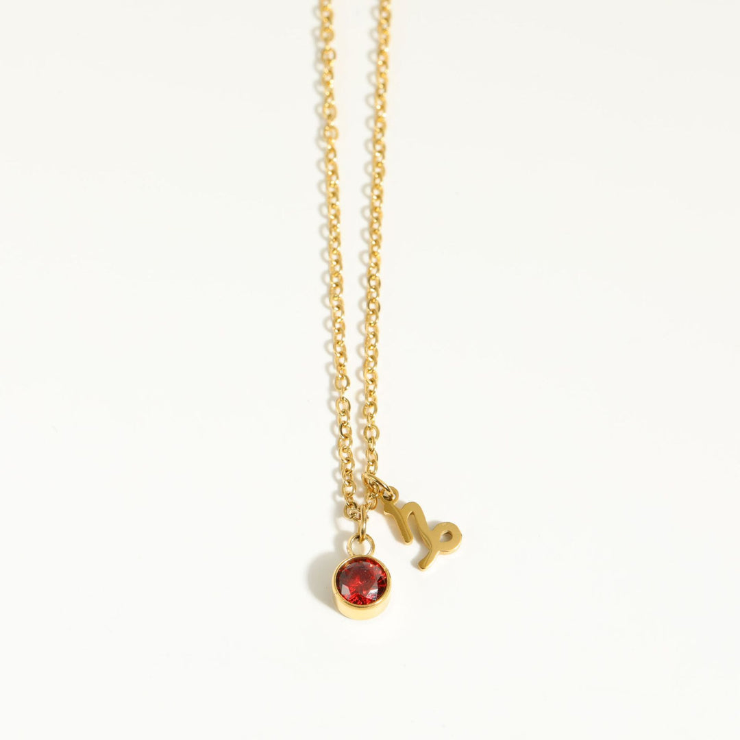 Collar de acero inoxidable con piedra natal y runa del zodíaco de Olivenorma