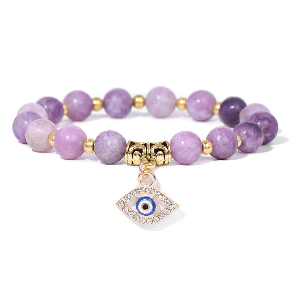 Pulsera con colgante de ojo malvado y cuentas de piedra natural de Olivenorma