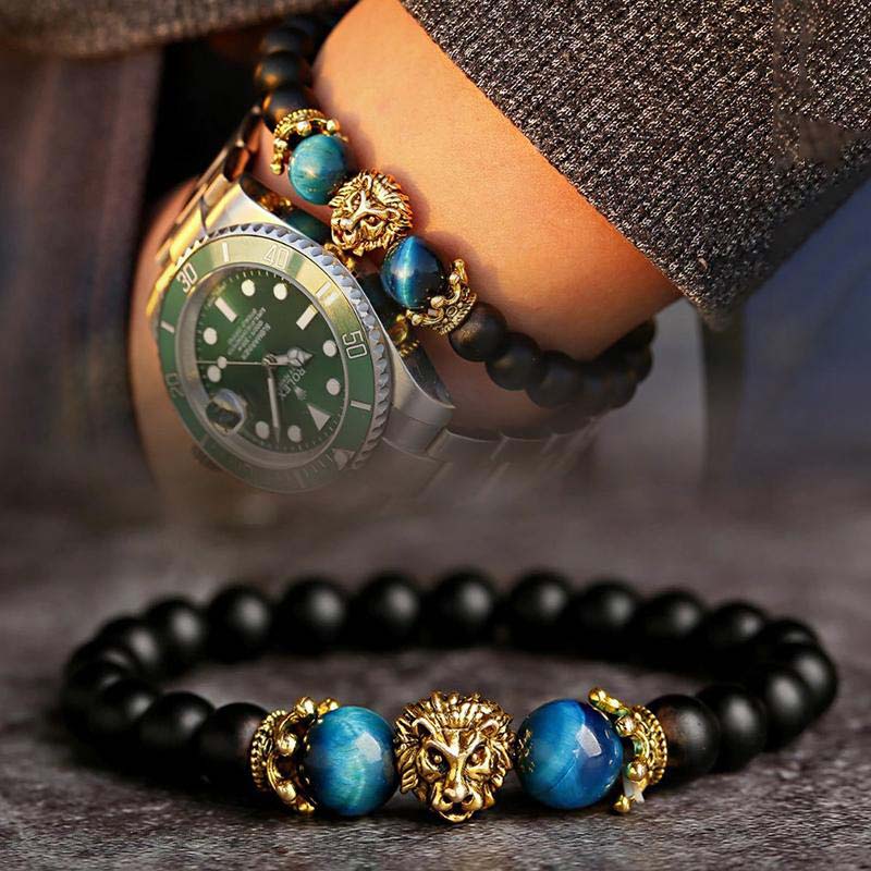 Pulsera con símbolo de león y piedra de cristal natural de Olivenorma