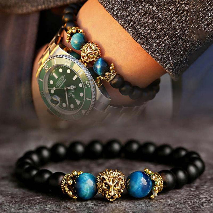 Pulsera con símbolo de león y piedra de cristal natural de Olivenorma