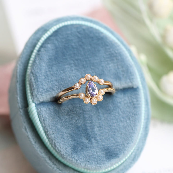 Anillo de doble capa con perla de zafiro y lágrima de Olivenorma S925