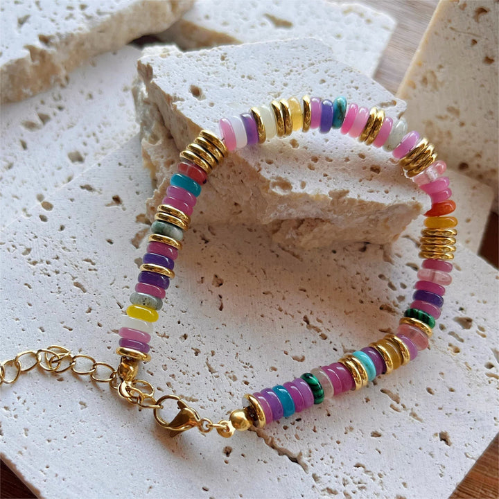 Pulsera y collar con piedras preciosas y cuentas redondas de cristal mixtas estilo bohemio de Olivenorma 
