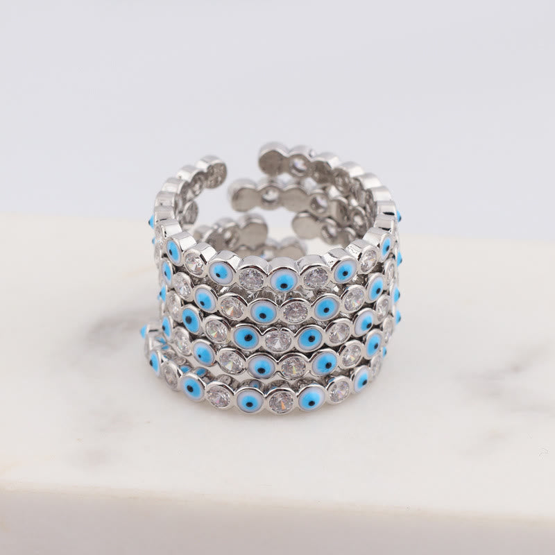 Anillo ajustable con circonita blanca y ojo malvado de colores de Olivenorma 