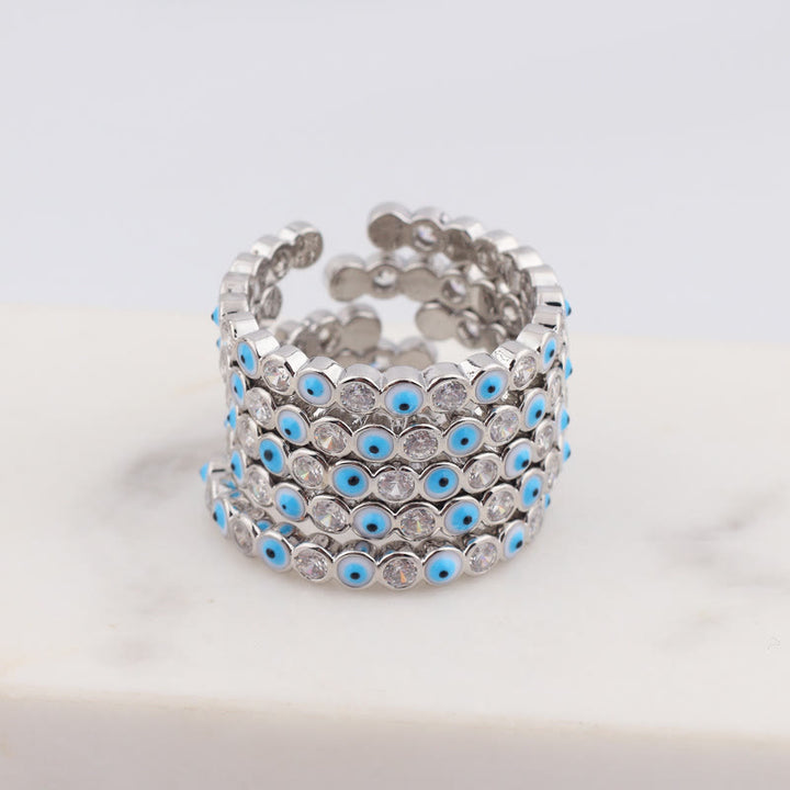 Anillo ajustable con circonita blanca y ojo malvado de colores de Olivenorma 