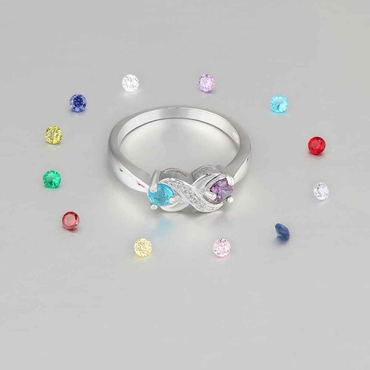 Anillo personalizado con 2 piedras de nacimiento "Infinity" de Olivenorma 