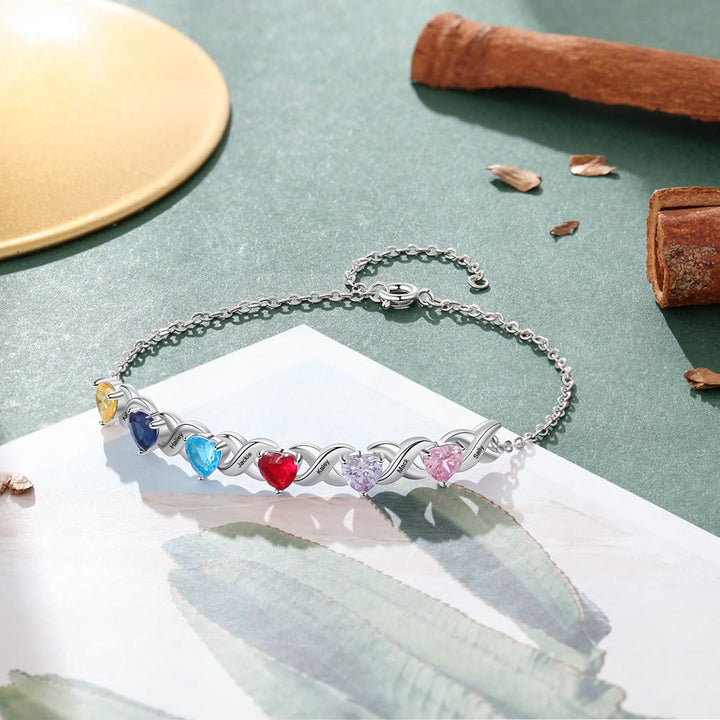 Pulsera con piedra natal de madre grabada personalizada de Olivenorma