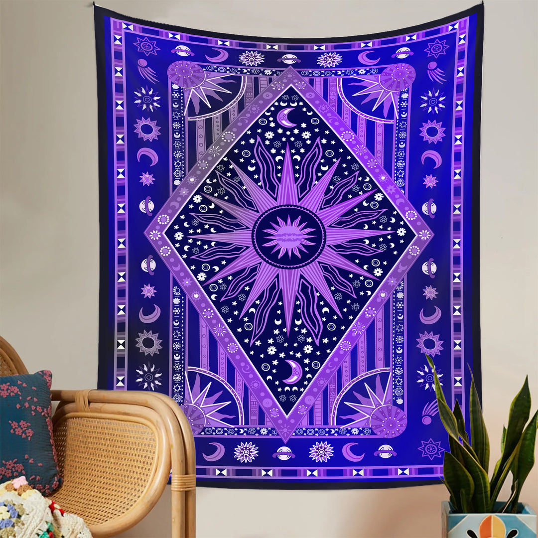 Tapiz bohemio con rayos de sol y luna de Olivenorma 
