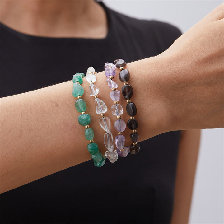 Pulsera tejida a mano con cuentas de piedra irregulares naturales de Olivenorma