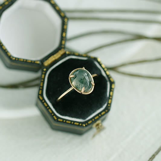 Anillo de plata 925 con ágata musgosa ovalada natural de Olivenorma