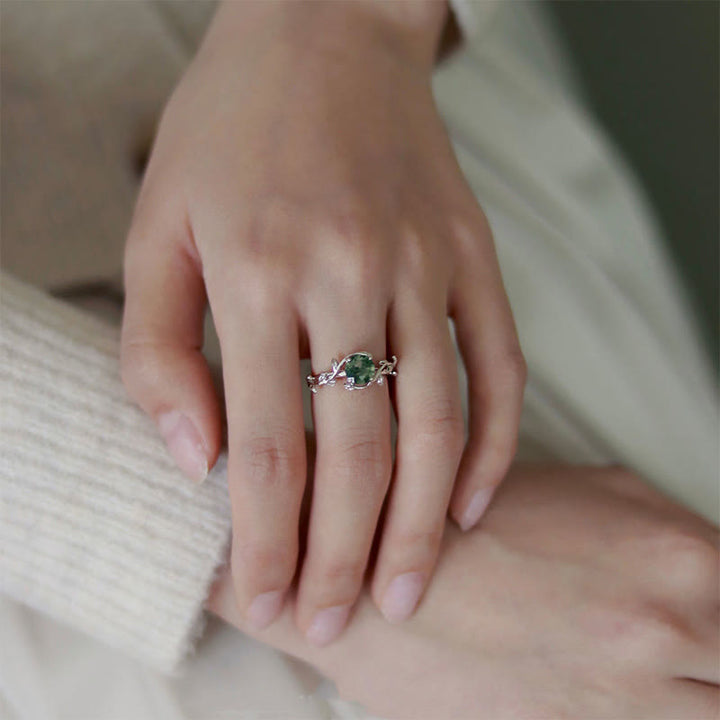 Anillo de plata de ley 925 con ágata musgosa "Waterweed Dream" de Olivenorma