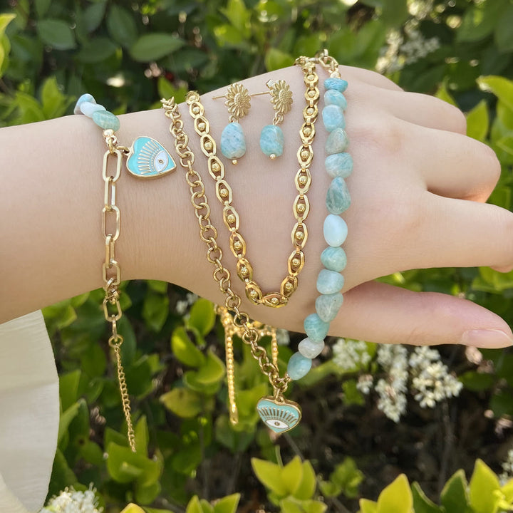 Conjunto de collar, pulsera y pendientes con ojo malvado de amazonita natural de Olivenorma
