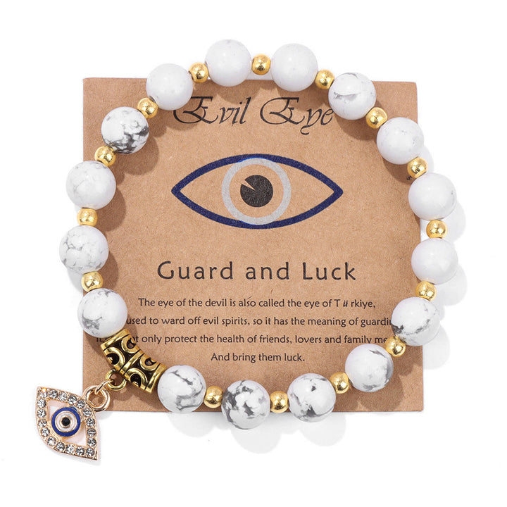 Pulsera con colgante de ojo malvado y cuentas de piedra natural de Olivenorma