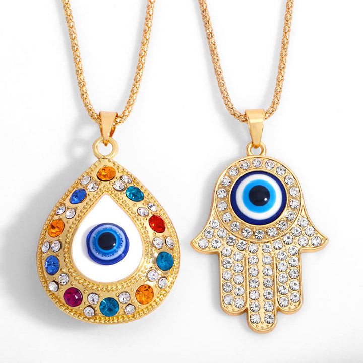 Collar con colgante de cadena tipo suéter con circonita y HAMSA de mal de ojo