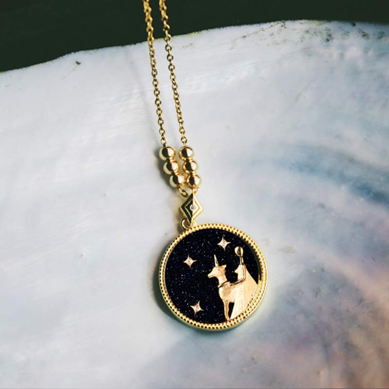 Collar con signo del zodiaco que escucha en piedra arenisca azul 