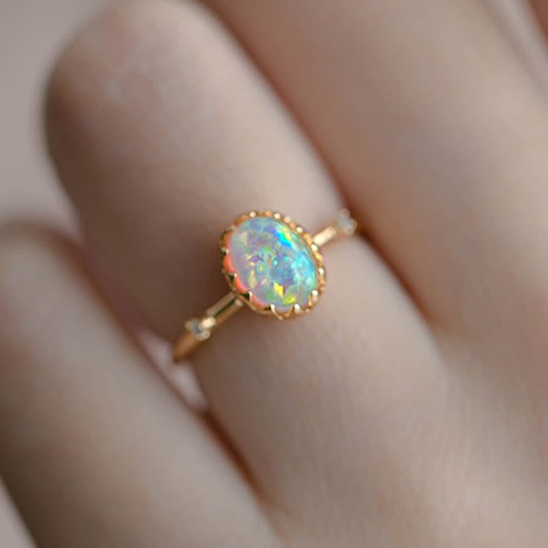 Anillo ajustable con ópalo dorado retro de Olivenorma - Ópalo - image 1