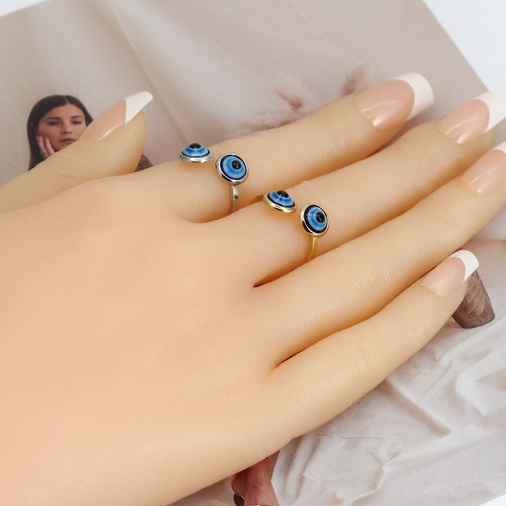 Anillo de mujer con ojo malvado bañado en oro y circonita blanca de Olivenorma 